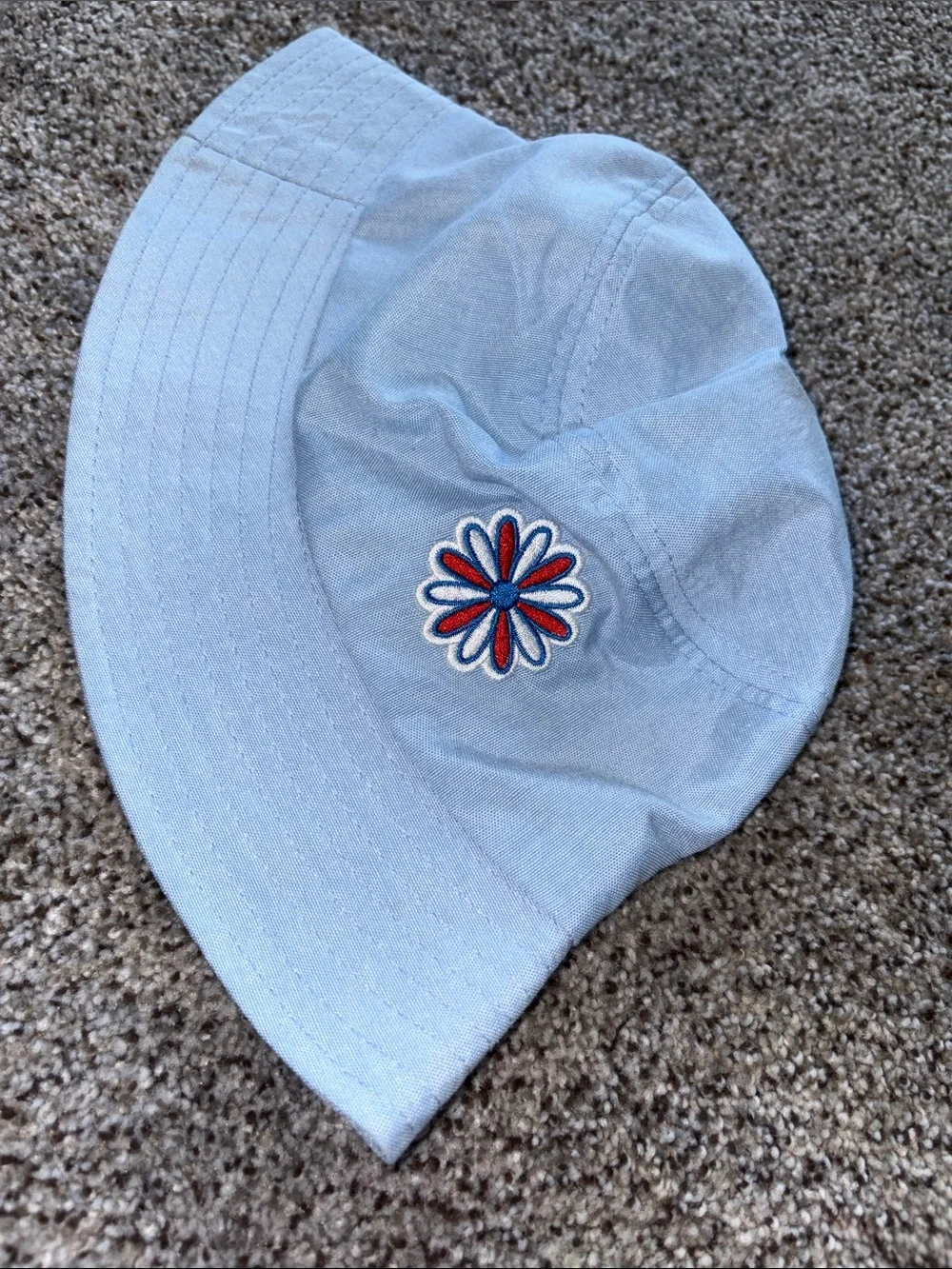 Light Blue Bucket Hat with Red and Navy Flower Patch